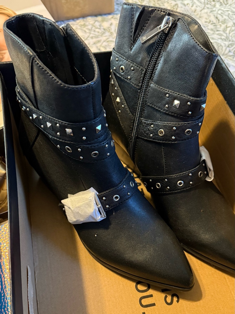 Kenneth Cole Black Studded Pointed-Toe Ankle Boots - Women